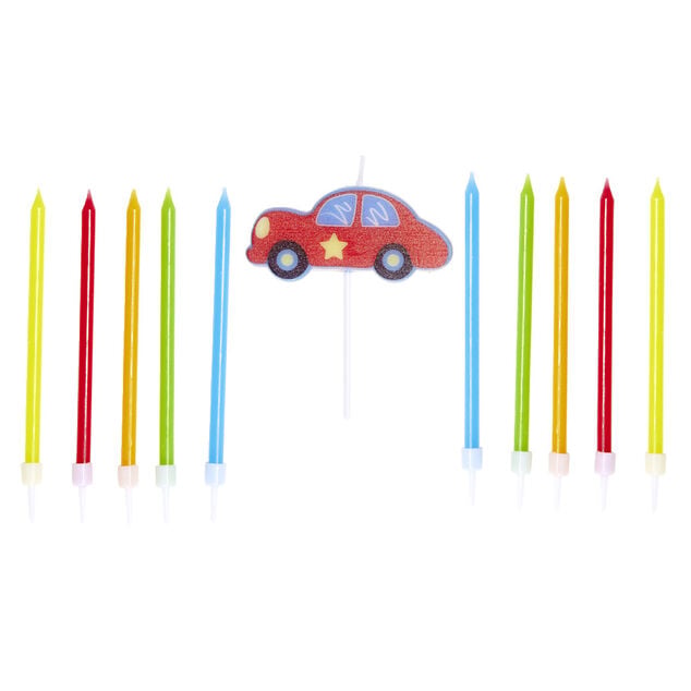 Lot de 10 bougies anniversaire voiture avec support