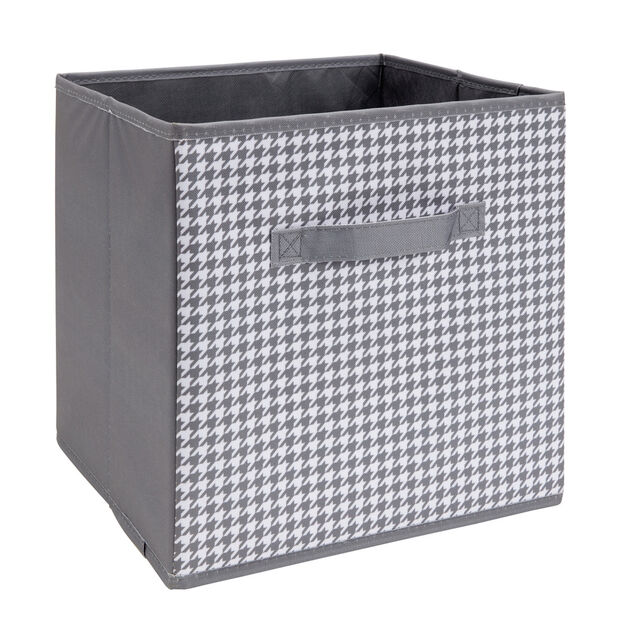 Pani&egrave;re de rangement Box Cube cartonn&eacute;e grise motif patte d'oie 31x31xH29cm