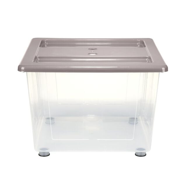 Box de rangement 30L x3 plastique transprent avec roulettes et couvercle gris et bleu
