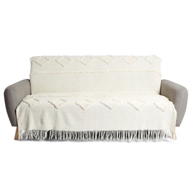 Jeté de canapé 170x250cm 100% coton tufté beige