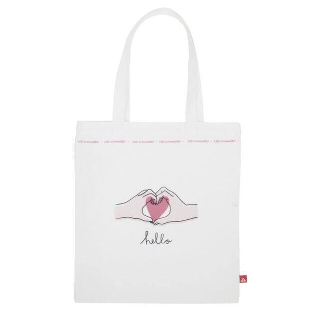 Coffret mug 330ml et tote bag coeur blanc et rose