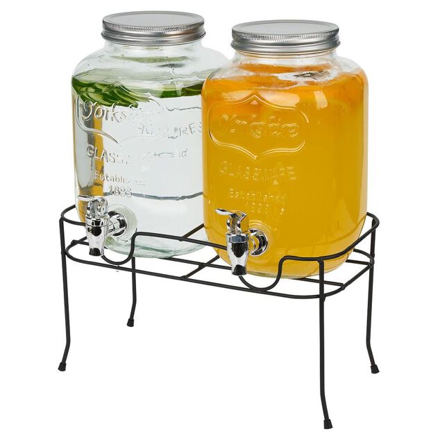 Lot de 2 distributeurs de boisson 4L avec support en m&eacute;tal