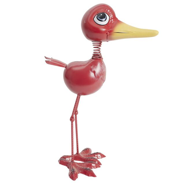 Oiseau d&eacute;coratif en m&eacute;tal rouge 26x20xH41cm