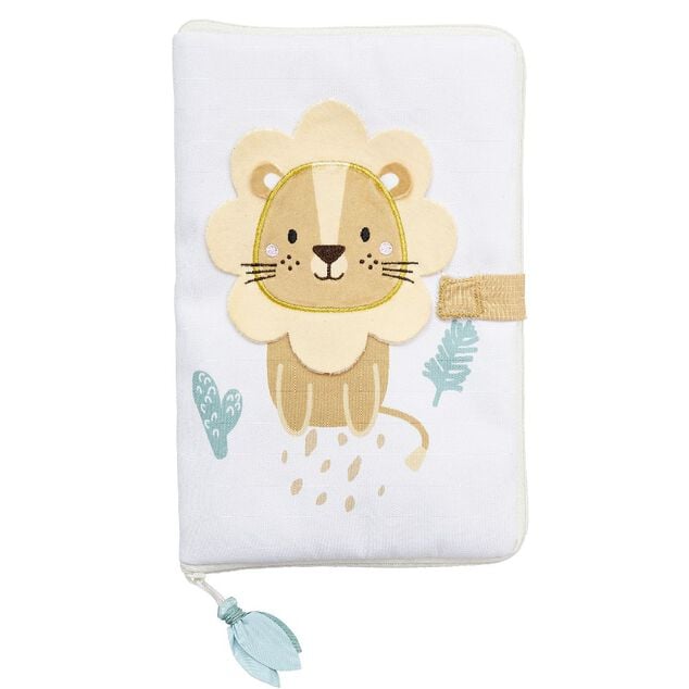 Prot&egrave;ge carnet de sant&eacute; motif lion 26x17.5 cm
