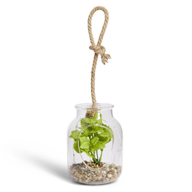 Pot en verre LED avec plante artificielle verte &Oslash;11,5xH15,5cm