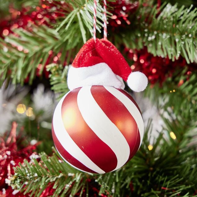 Boule de No&euml;l motif spirale et bonnet P&egrave;re No&euml;l ou lutin &Oslash;8xH11cm