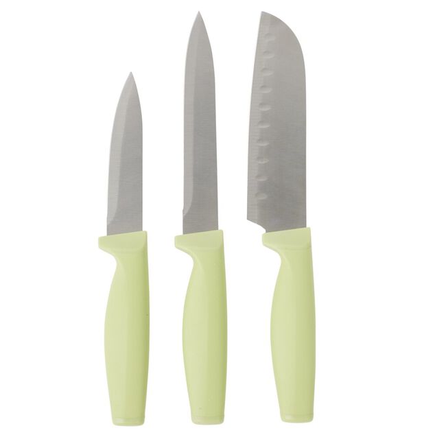 Couteau de cuisine x3 manche ergonomique et antid&eacute;rapant vert clair