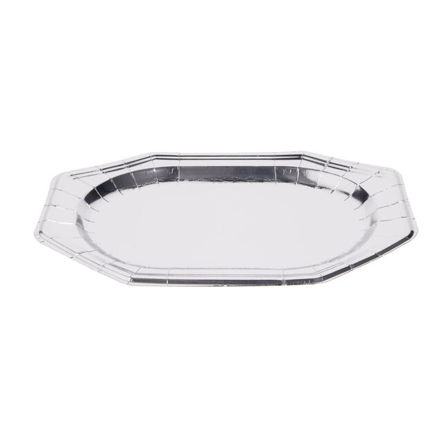 Plateau de pr&eacute;sentation ovale x4 en carton gris argent&eacute; 25x34cm