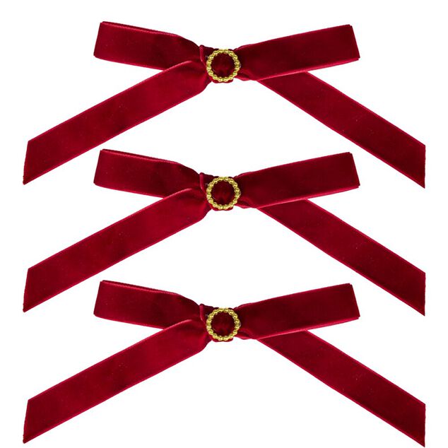 Noeud de No&euml;l velours rouge x3 L12cm