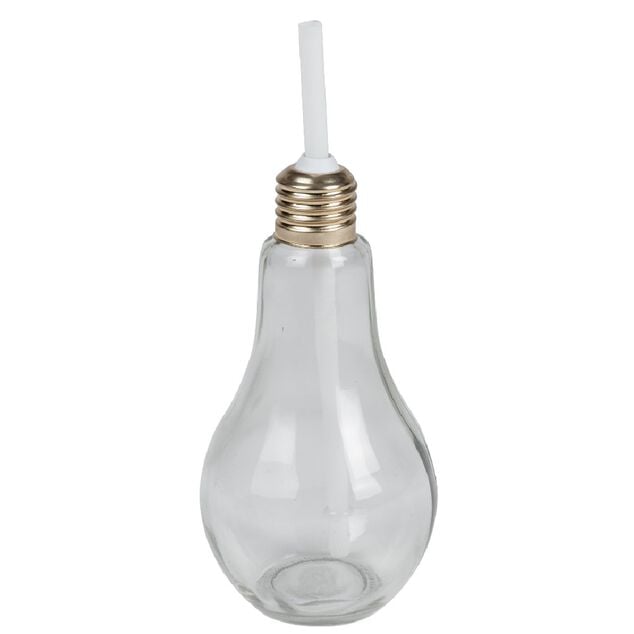 Gobelet en verre forme ampoule avec paille