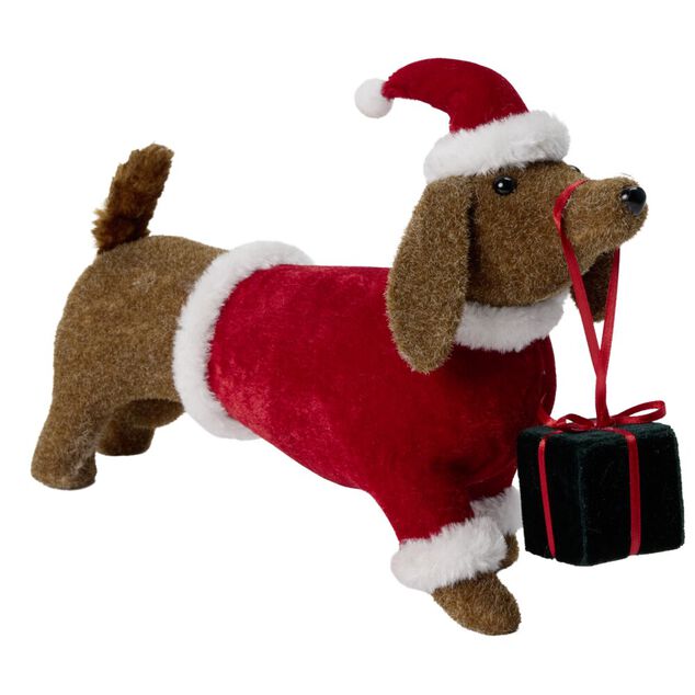 Teckel de No&euml;l &agrave; poser marron et rouge L32cm