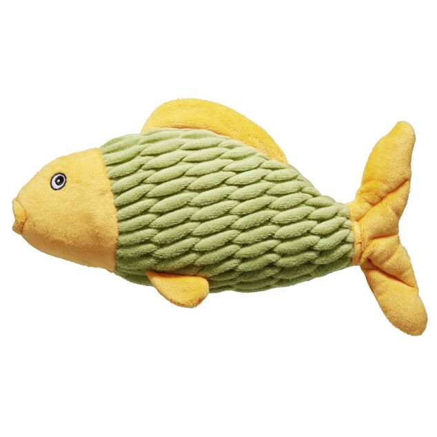 Jouet peluche pour chien poisson vert et jaune 15x25cm