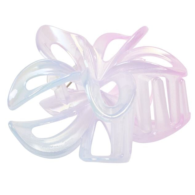 Pince cheveux fleur de tiar&eacute; plastique rose et bleu L10cm