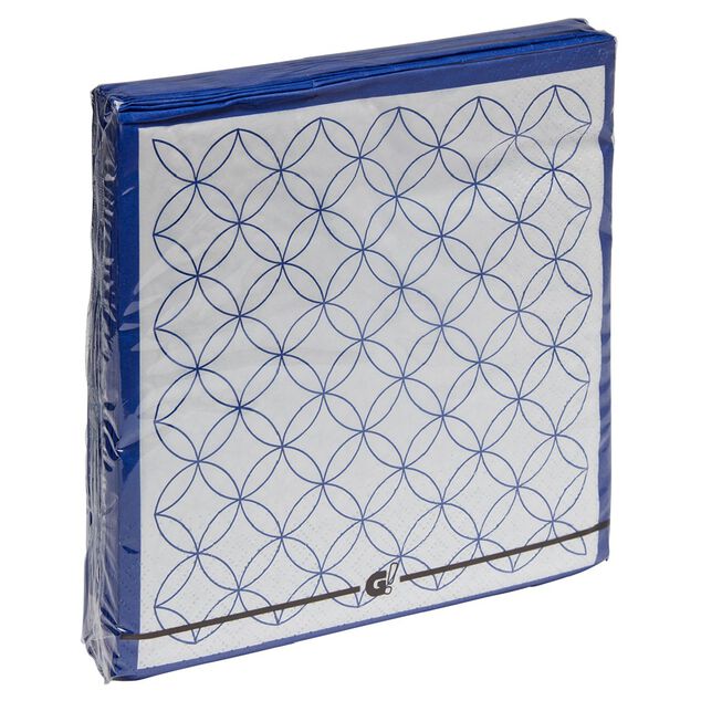 Serviette papier blanche motif rosace bleu x20
