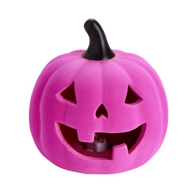 D&eacute;coration velours Halloween citrouille rose &Oslash;14,5xH15cm