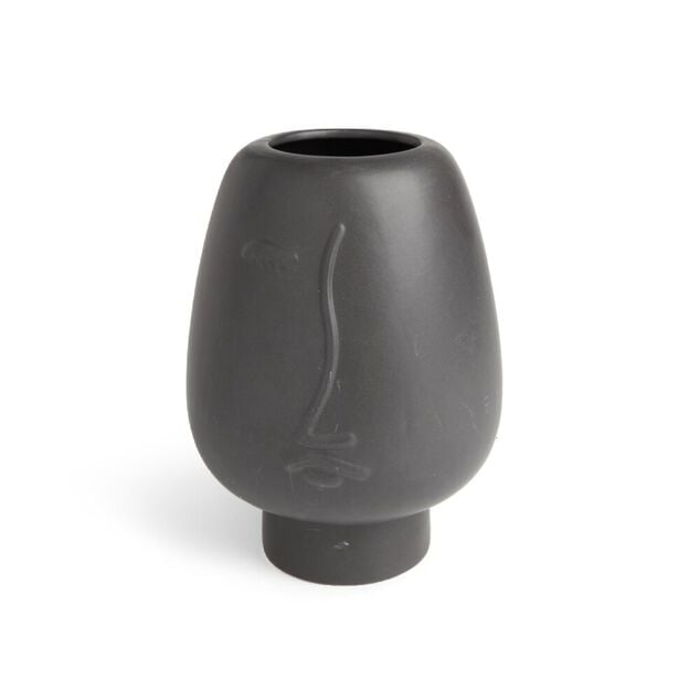 Vase visage c&eacute;ramique noir &Oslash;13xH18cm