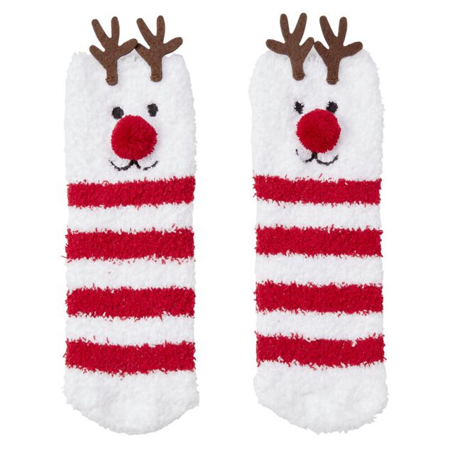 Coffret chaussettes en maille doudou motif Renne rayé rouge