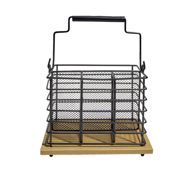 Porte couverts fer noir et bois marron 17,5x14x12cm