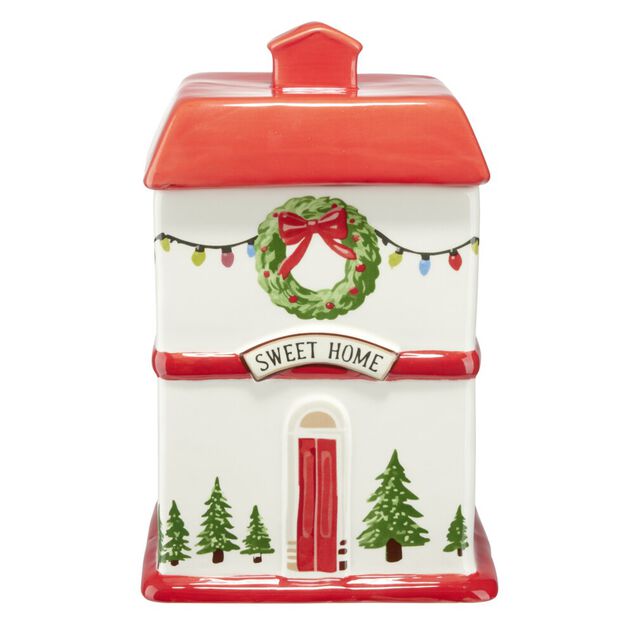 Bonbonni&egrave;re de No&euml;l forme maison en dolomite L15X15XH24 cm