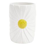 Gobelet salle de bain forme marguerite dolomite blanc et jaune &Oslash;7xH10,5cm
