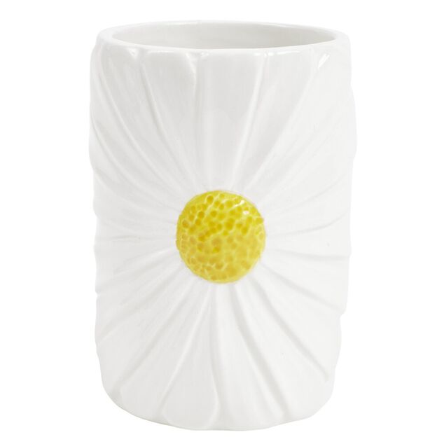 Gobelet salle de bain forme marguerite dolomite blanc et jaune &Oslash;7xH10,5cm