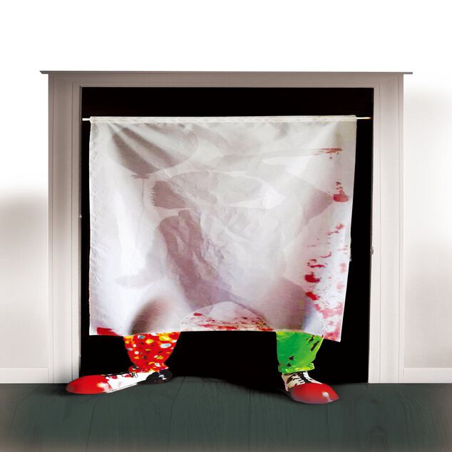 D&eacute;coration rideau porte clown Halloween 180x70cm