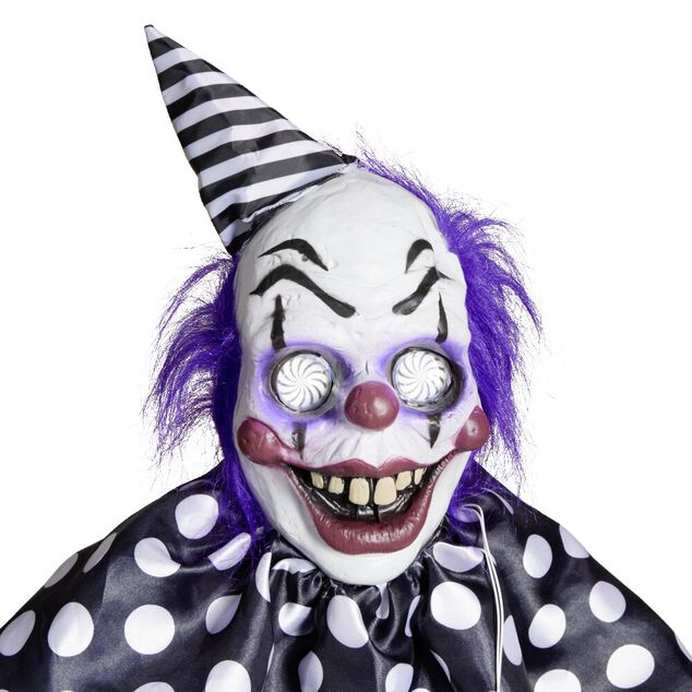 D&eacute;coration Halloween clown suspendu sonore et anim&eacute; H180cm