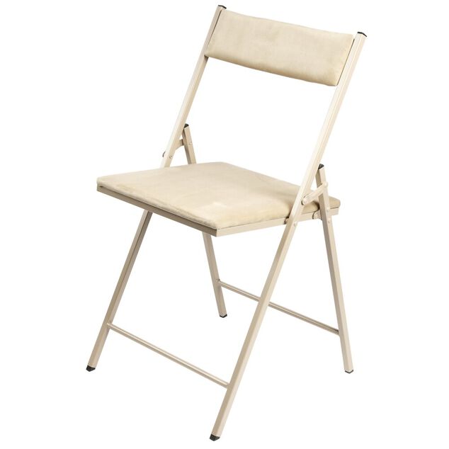 Chaise pliante Ninon m&eacute;tal et velours beige L43xP47xH78,5cm