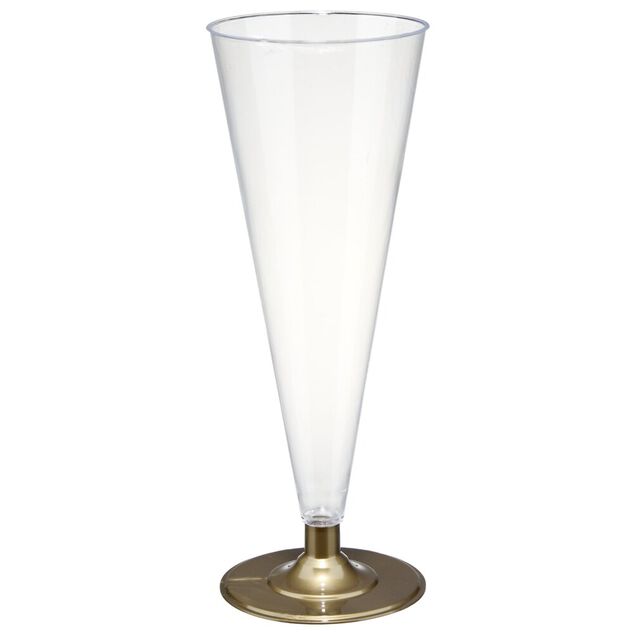 Fl&ucirc;te &agrave; champagne X8 pcs 20 cl pied dor&eacute; plastique &Oslash;6XH23 cm