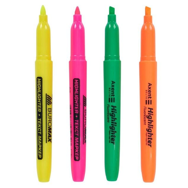 Lot de 4 surligneurs fins - orange vert rose jaune