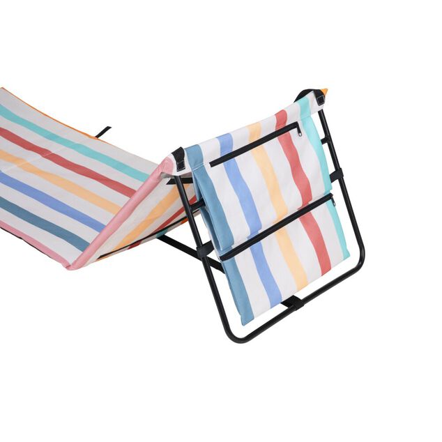 Dossier de plage pliable m&eacute;tal et tissu bayad&egrave;re rayures multicolores 51xL150cm