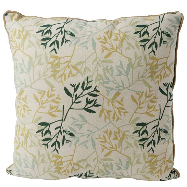 Coussin d&eacute;co feuille 45x45cm beige et vert