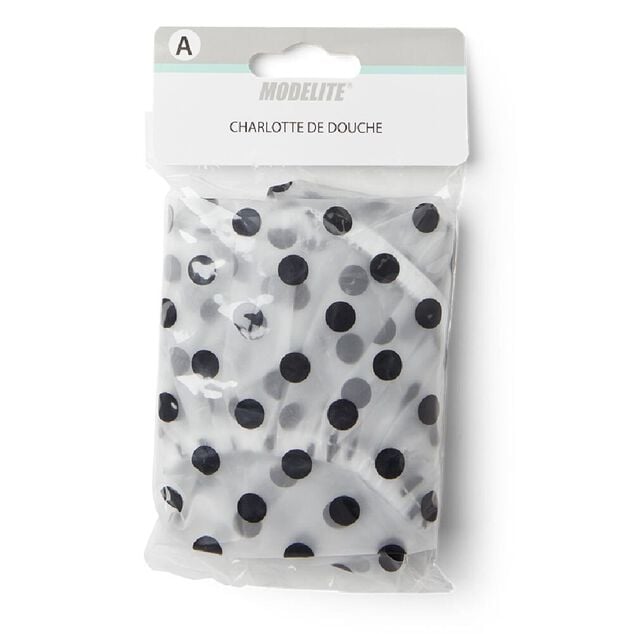 Charlotte de douche &agrave; pois plastique blanc et noir