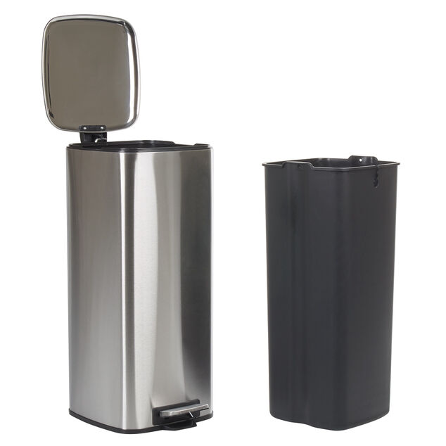 Poubelle p&eacute;dale gris m&eacute;tallis&eacute; 30L