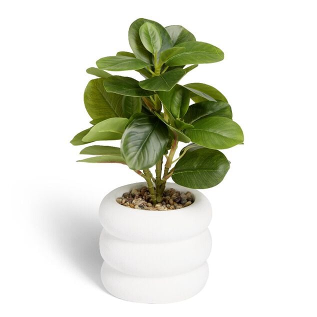 Plante artificielle verte pot ciment blanc &Oslash;12xH28cm