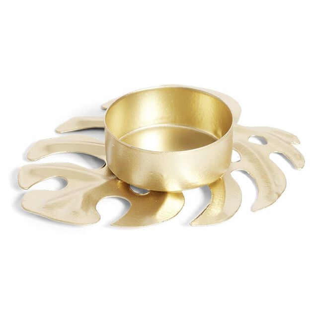 Bougeoir forme feuille m&eacute;tal dor&eacute; 10x8,5xH2cm