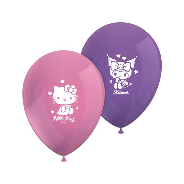 Ballon Hello Kitty x8 latex rose et violet &Oslash;15xH23cm