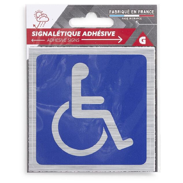Signal&eacute;tique adh&eacute;sive "Handicap&eacute; &agrave; mobilit&eacute; r&eacute;duite" - 8x8 cm