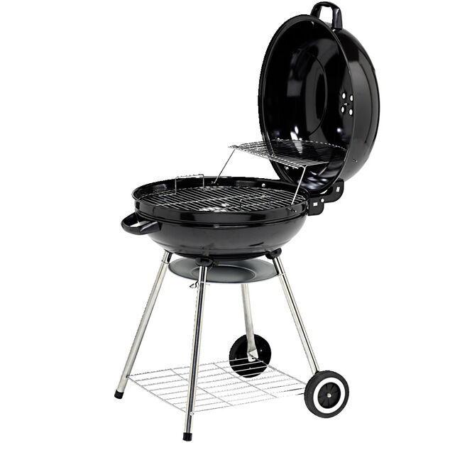 Barbecue charbon 2 roulettes rond Fisher avec couvercle acier noir 66,5x58x90cm
