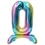 Ballon chiffre 0 avec support aluminium arc-en-ciel 51xH81cm