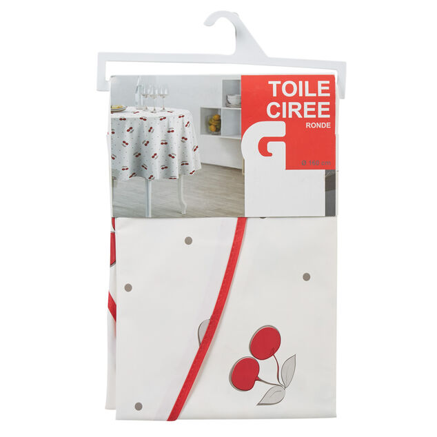 Nappe toile cir&eacute;e ronde motif cerise