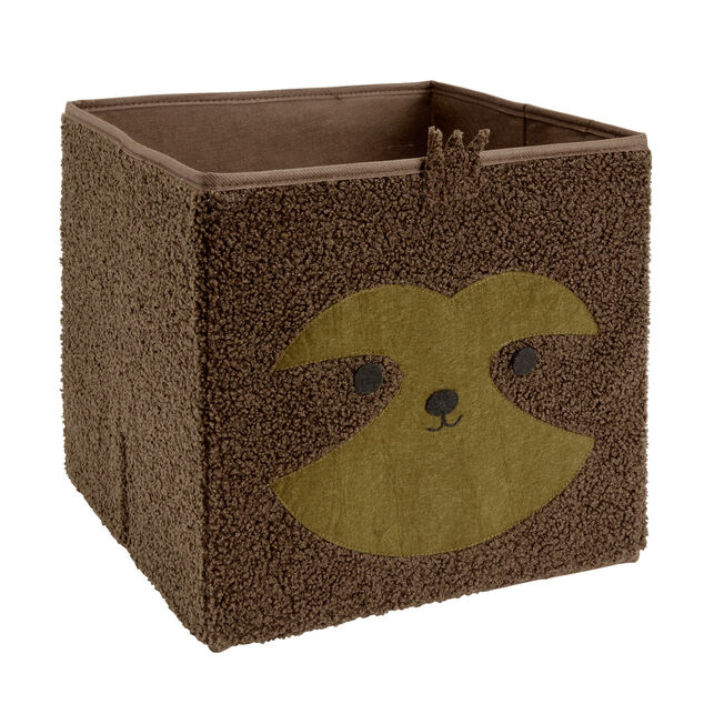 Pani&egrave;re carr&eacute;e Box Cube enfant tissu bouclette marron paresseux 31x31xH29cm