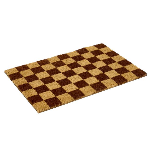 Tapis coco rectangulaire damier marron 40x60cm
