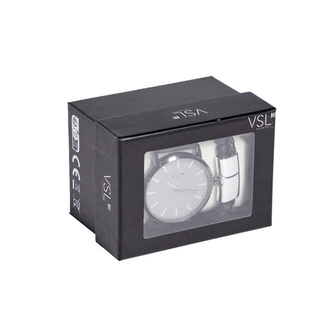 Ensemble montre et bracelet homme simili noir