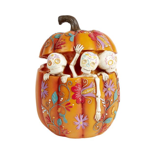 Citrouille Halloween d&eacute;co calavera avec squelettes &Oslash;15xH21cm