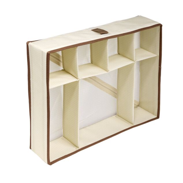 Pani&egrave;re de rangement compartiment&eacute;e 16L 6 cases polycoton beige et marron 44x34cm