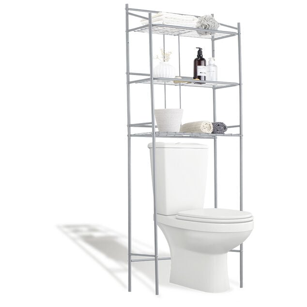 &Eacute;tag&egrave;re WC 3 niveaux acier gris 59,5x26,5xH170cm