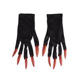 Gants Halloween adulte diablesse noirs ongles rouges paillet&eacute;s