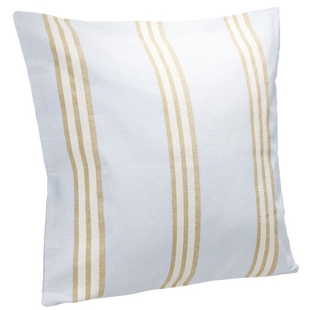 Coussin jacquard rayure blanc marron bleu clair 45x45cm