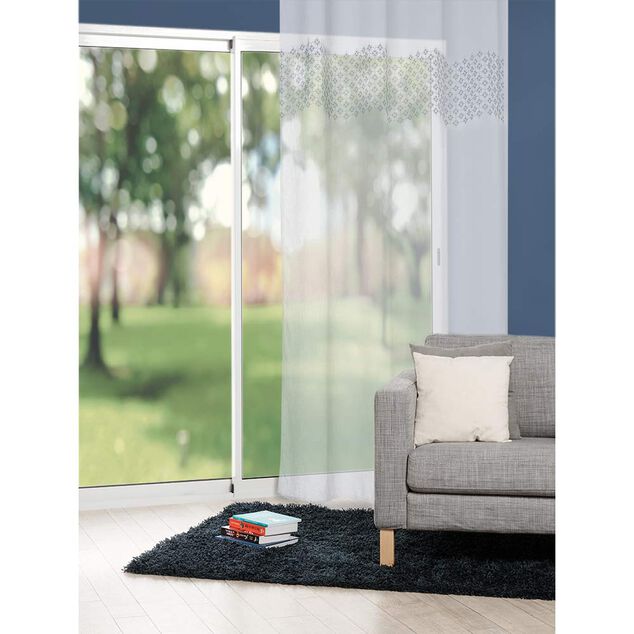 Voilage &agrave; oeillets blanc imprim&eacute; carreau de ciment 140x240 cm